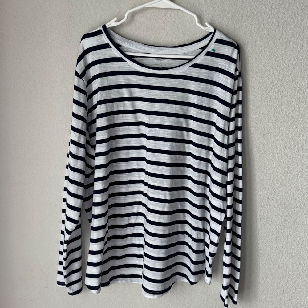 Sonoma Goods For Life Navy White Striped Everyday Tee Long Sleeve Plus Size 2X